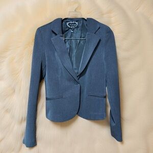 Ambiance Womens Career Jacket Blazer SZM grey Faux Front Pockets cropped trendy